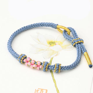 Buddha Gift Handmade Three Peach Blossoms Luck Eight Strands Braided String Bracelet