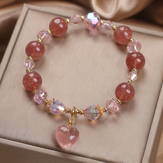 Buddha Gift Natural Strawberry Quartz Crystal Love Heart Healing Positive Bracelet