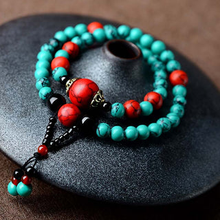 Buddha Gift Turquoise Black Onyx Red Turquoise Bead Protection Bracelet