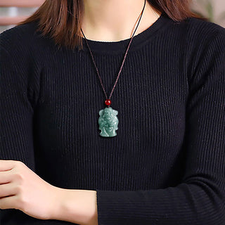 Buddha Gift Natural Green Jade Chinese God of Wealth Caishen Ingot Abundance Necklace Pendant