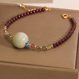 Buddha Gift Garnet Jade Bead Peace Buckle Protection Bracelet