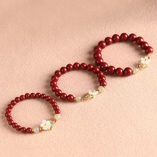 Buddha Gift Natural Cinnabar Jade Beaded Tridacna Stone Flower Blessing Bracelet