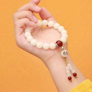 Buddha Gift Bodhi Seed Red Agate Black Obsidian Pink Crystal Rutilated Quartz Peace Wrist Mala Bracelet