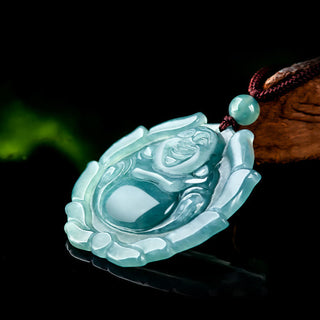 Buddha Gift Natural Jade Laughing Buddha Lotus Pattern Luck Necklace Pendant