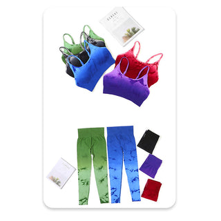 Buddha Gift 2Pcs Simple Tie Dye Print Crop Tank Top High Waist Pants Sports Gym Outfits Women's Yoga Sets