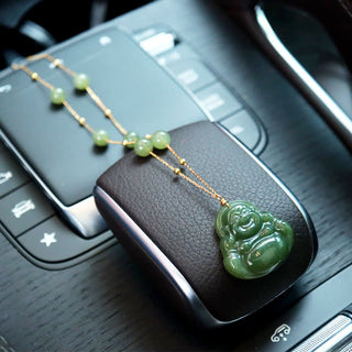 Buddha Gift Laughing Buddha Hetian Jade Luck Necklace Bead Chain Pendant