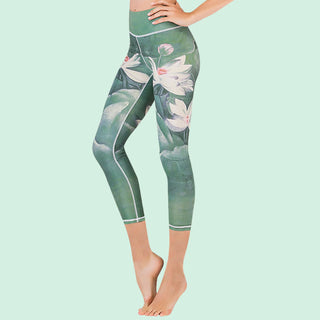 Buddha Gift Lotus Cherry Blossom Gradient Peacock Print Lycra Fabric Sports Cropped Leggings Women's Yoga Capri Pants