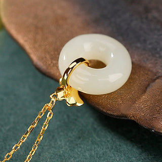 Buddha Gift 925 Sterling Silver Natural Hetian Jade Ginkgo Leaf Peace Buckle Luck Necklace Pendant