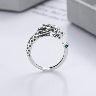 Buddha Gift 925 Sterling Silver Year Of The Dragon Luck Protection Adjustable Metal Ring