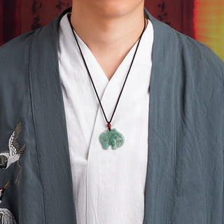 Buddha Gift Elephant Jade Luck Strength Necklace String Pendant