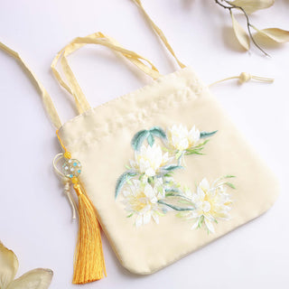Buddha Gift Lotus Peony Epiphyllum Phoenix Suzhou Embroidery Cotton Linen Tote Crossbody Bag Shoulder Bag Handbag