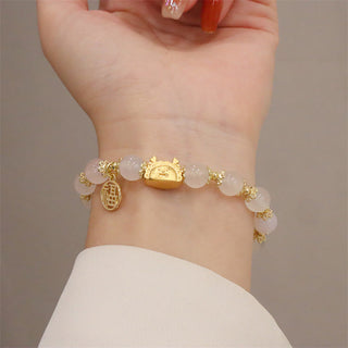 Buddha Gift Year Of The Dragon Red Agate Strawberry Quartz Black Obsidian Jade Garnet Pearl Cinnabar Dumpling Dragon Luck Fu Character Bracelet