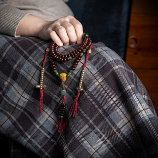 Buddha Gift Natural Tibet 108 Mala Beads Purple Bodhi Seed Hetian Cyan Jade Copper Dorje Peace Bracelet