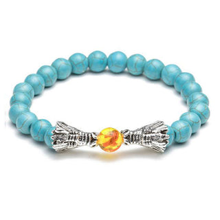 Buddha Gift White Turquoise Lava Rock Dragon Blessing Beaded Bracelet