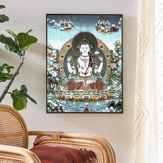 Buddha Gift Tibetan Embroidery White Tara Thangka Tapestry Wall Hanging Wall Art Meditation for Home Decor
