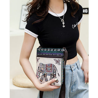Buddha Gift Elephant Butterfly Embroidered Canvas Tote Bag Shoulder Bag Crossbody Bag