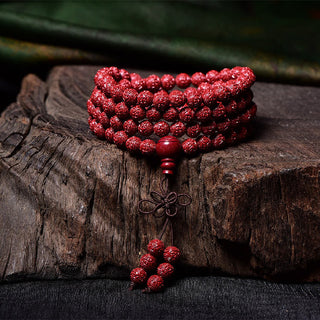 Buddha Gift 108 Mala Beads Cinnabar Om Mani Padme Hum Pattern Engraved Blessing Bracelet