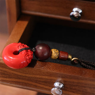 Buddha Gift Natural Cinnabar PiXiu Peace Buckle Blessing Car Key Chain