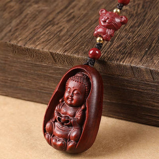 Buddha Gift Small Leaf Red Sandalwood Buddha Cinnabar Chinese Zodiac Amulet Protection Key Chain