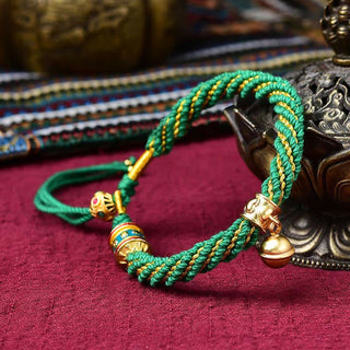 Buddha Gift Tibetan Handmade Luck Protection Thangka Prayer Wheel Bell Charm Braid String Bracelet