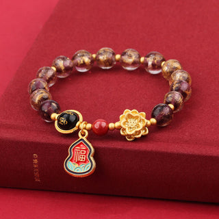 Buddha Gift Tibet Om Mani Padme Hum Fu Character Gourd Charm Lotus Liuli Glass Bead Luck Bracelet