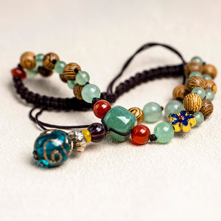 Buddha Gift Wenge Wood Green Aventurine Balance Protection Anklet