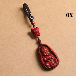 Buddha Gift Small Leaf Red Sandalwood Buddha Cinnabar Chinese Zodiac Amulet Protection Key Chain