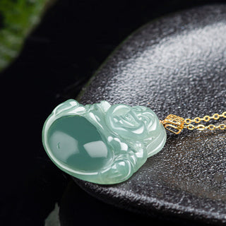 Buddha Gift Laughing Buddha Natural Jade Prosperity Abundance Necklace Pendant