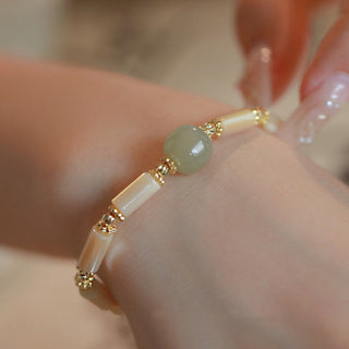 Buddha Gift 14K Gold Plated Tridacna Stone Hetian Jade Bead Bamboo Pattern Bracelet