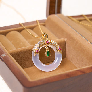 Buddha Gift Green Chalcedony Peace Buckle Design Strength Necklace Pendant