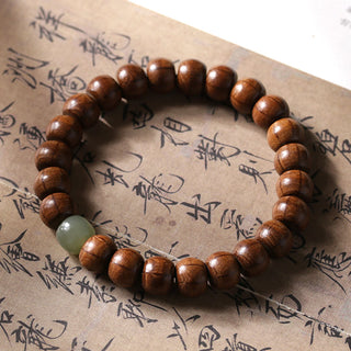 Buddha Gift Natural Abelia Biflora Wood Hetian Jade Bamboo Bead Warding Off Evil Spirits Bracelet