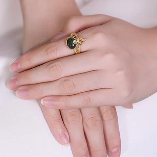 Buddha Gift Gourd Cyan Jade Copper Coin Success Luck Adjustable Ring