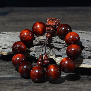 Buddha Gift Rosewood Green Sandalwood Small Leaf Red Sandalwood Dragon Carved Protection Bracelet
