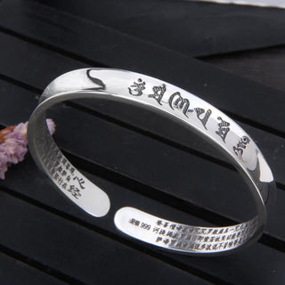 Buddha Gift 999 Sterling Silver Om Mani Padme Hum Heart Sutra Love Peace Bracelet Bangle