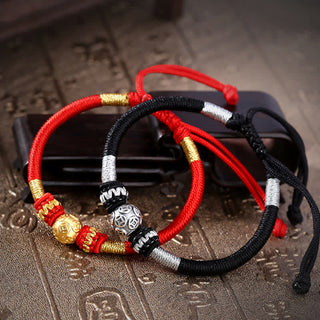 Buddha Gift 999 Sterling Silver Round Copper Coin Protection Luck Beaded String Bracelet