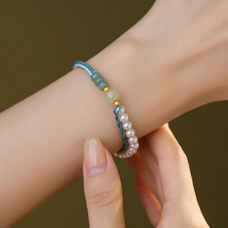 Buddha Gift 925 Sterling Silver Hetian Jade Braided Rope Pearl Abundance Bracelet