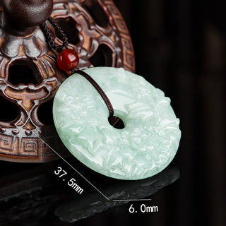 Buddha Gift Round Jade Peace Buckle Peony Flower Abundance Necklace Pendant