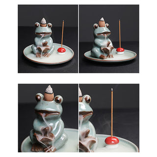 Buddha Gift Meditation Frog Ceramic Lotus Healing Incense Burner