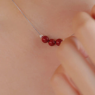 Buddha Gift 925 Sterling Silver Cinnabar Bead Calm Blessing Necklace Pendant