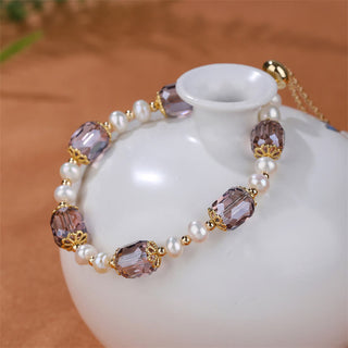 Buddha Gift Natural Amethyst Pearl Peace Healing Chain Bracelet