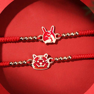 Buddha Gift 925 Sterling Silver Chinese Zodiac Luck Faith Discolor Red String Bracelet