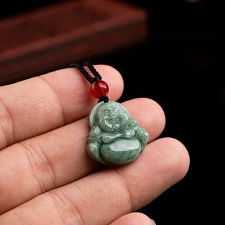 Buddha Gift Natural Green Jade Laughing Buddha Luck Abundance Necklace Pendant