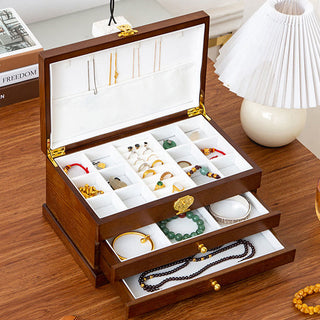 Buddha Gift Retro Wooden Jewelry Box Three-Layer Jewelry Storage Box
