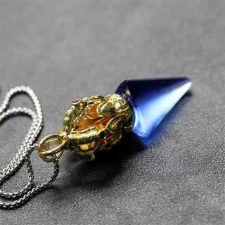 Buddha Gift Tibetan Dorje Vajra 4 Prong Lotus Liuli Crystal Strength Necklace Pendant