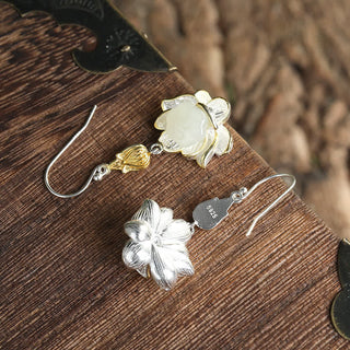Buddha Gift White Jade Protection Harmony Drop Earrings