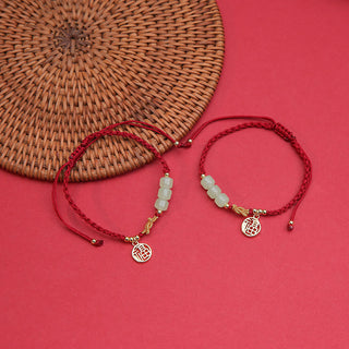 Buddha Gift Handcrafted Jade Bead Fu Character Charm Luck Red Rope Bracelet