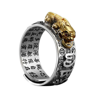 Buddha Gift Tibetan 990 Sterling Silver Om Mani Padme Hum PiXiu Dorje Vajra Heart Sutra Engraved Wealth Ring