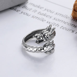 Buddha Gift 925 Sterling Silver Year Of The Dragon Luck Strength Adjustable Metal Ring