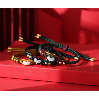 Buddha Gift Round Peace Buckle Jade Abundance Wealth String Bracelet