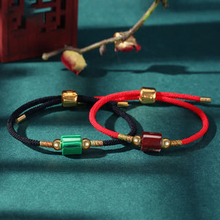 Buddha Gift Tibet Handmade Green Aventurine Red Stone Malachite Luck Protection Braided Rope Bracelet